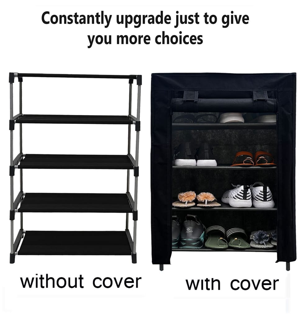 PHILOSHOP 4-Tier Metal Shoe Rack with Dustproof Cover – Black, Space-Saving Storage Organizer for Entryway view 2