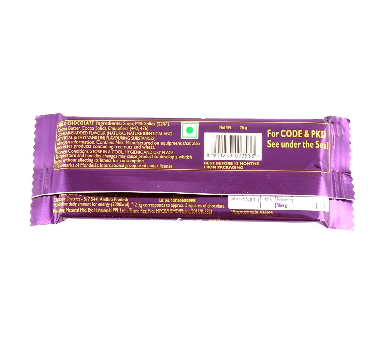 Cadbury Dairy Milk Chocolate Bar 25 Gms view 2