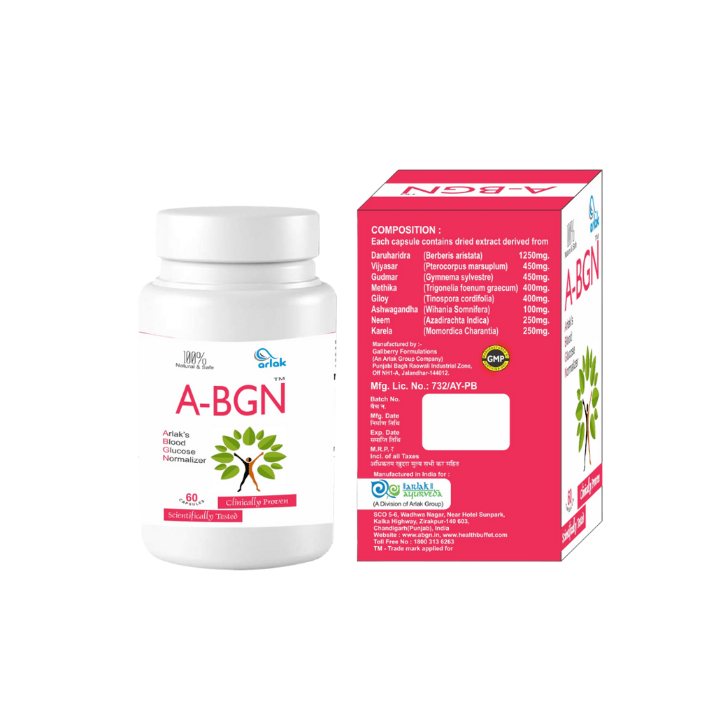Arlak A-BGN Herbal Blood Glucose Normalizer For Diabetic Care With Neem, Karela, Methi (60 Capsules) view 2