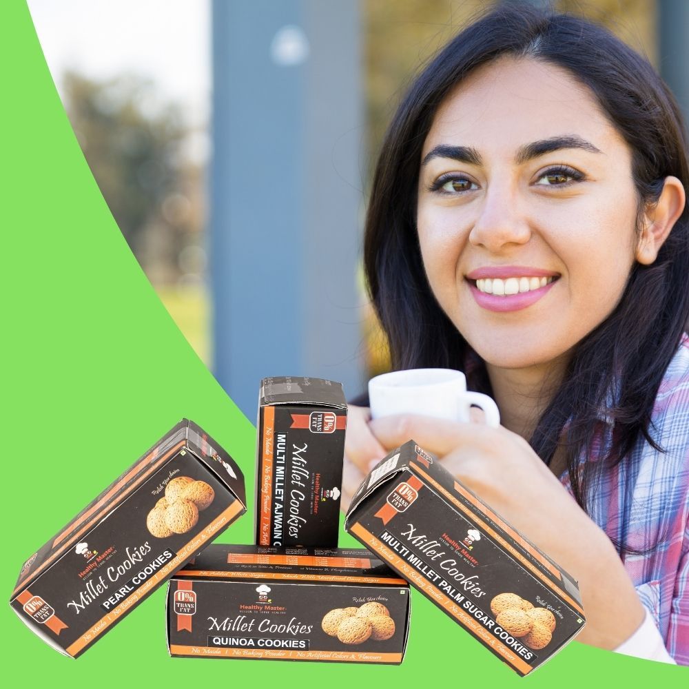 Healthy Master Crunchy Cookies Combo (Palm Suger Cookies, Pearl Cookies, Quinoa Cookies, Ajwain Cookies), 120 gm Each - Pack of 4 view 2