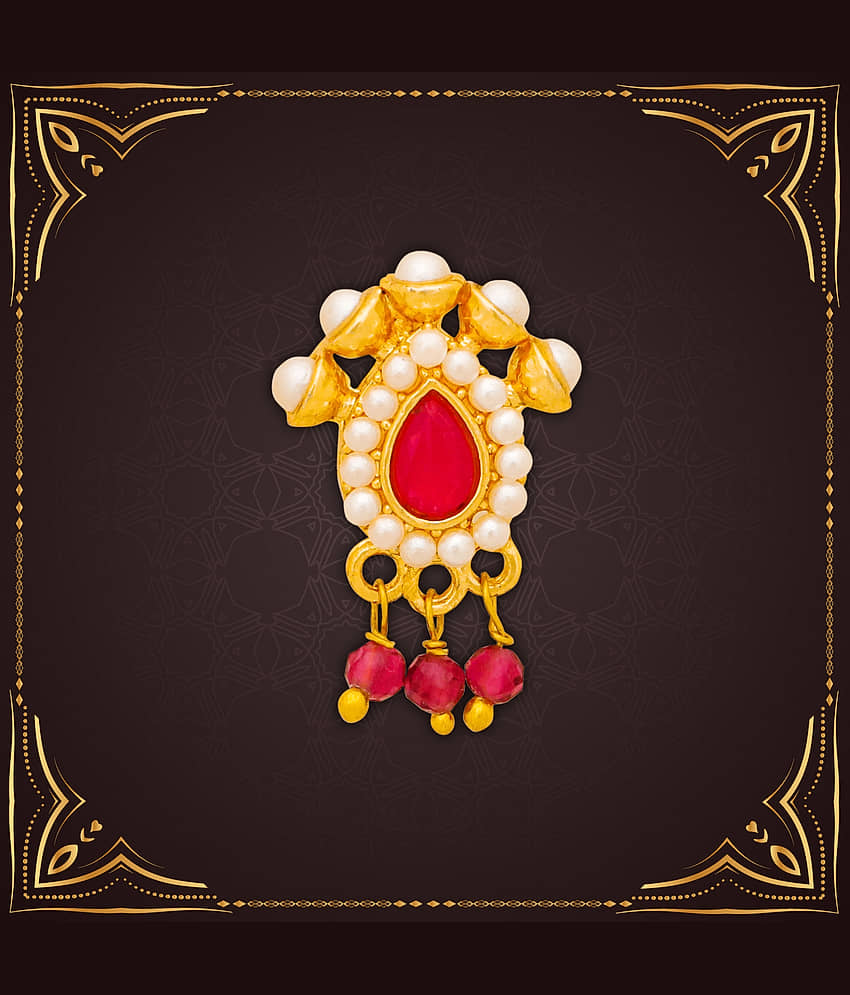 Traditional Maharashtrian Style Gold Plated Nath Nose Ring For Women And Girls view 2