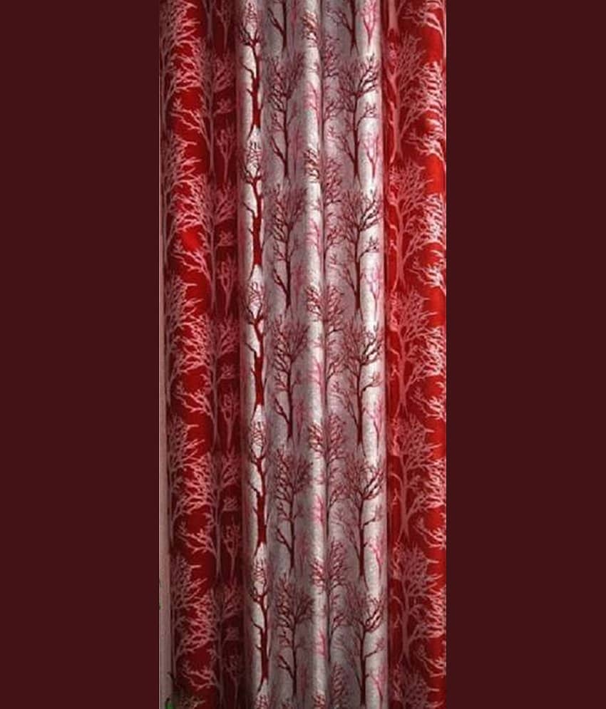 N2C Home Floral Semi-Transparent Eyelet Curtain 7 ft ( Pack of 2 ) - Maroon view 2