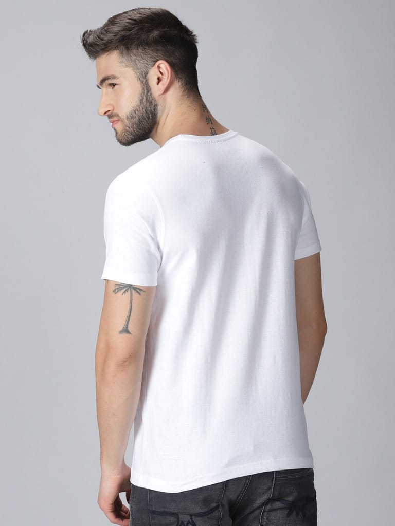 Cotton White Plain Round neck T-Shirt view 2