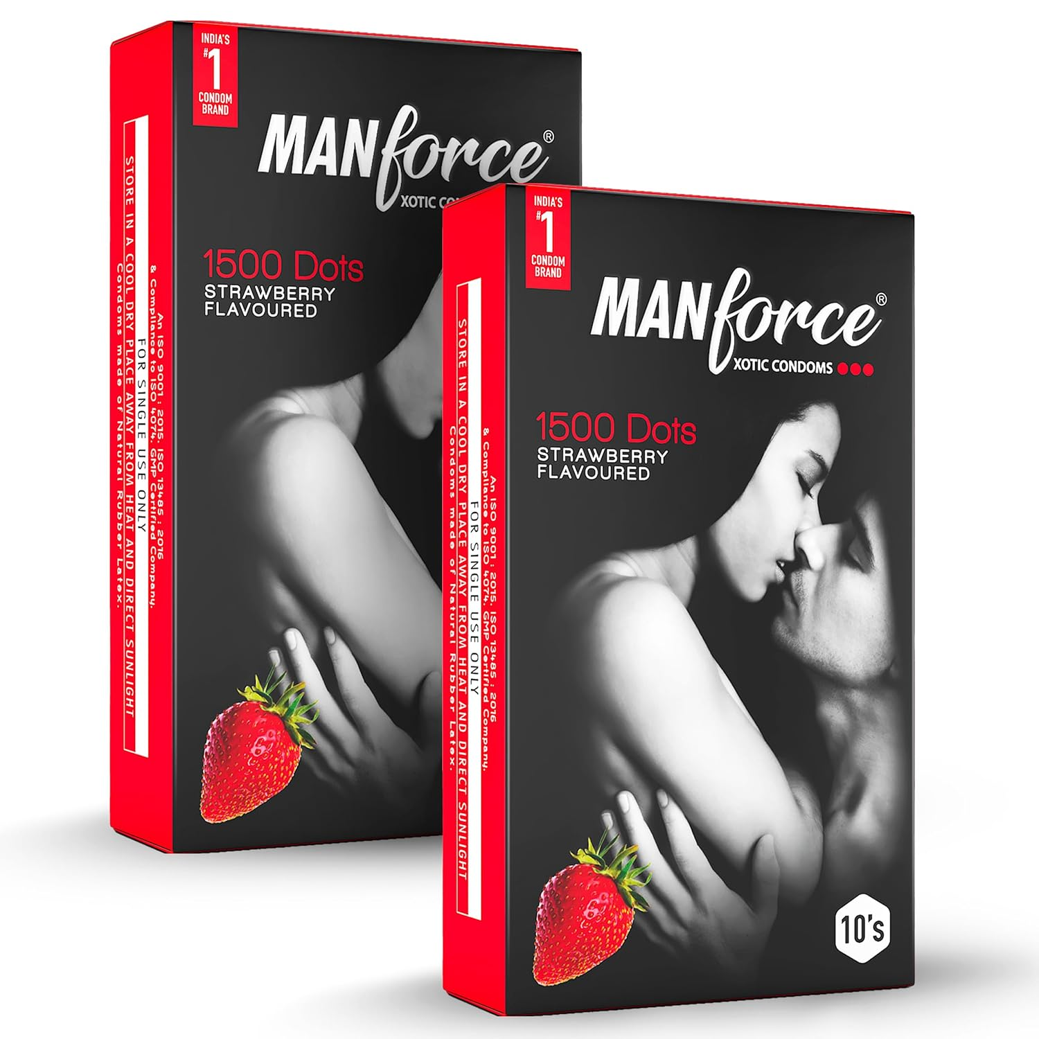 MANFORCE 3 in 1 Wild Ribbed Contour Dotted Strawberry Flavor Condoms - 10 Pieces x Pack of 2 Condom (Set of 2 20 Sheets) view 2