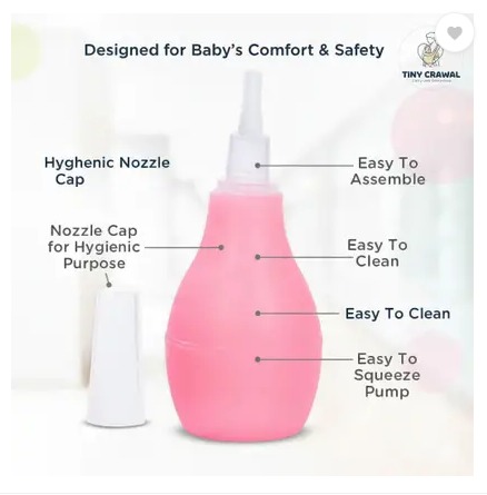 TINY CRAWAL Silicon Baby Nasal Aspirator for Newborns, Infants & Toddlers Manual Nasal Aspirator (Blue, Yellow, Pink) view 2