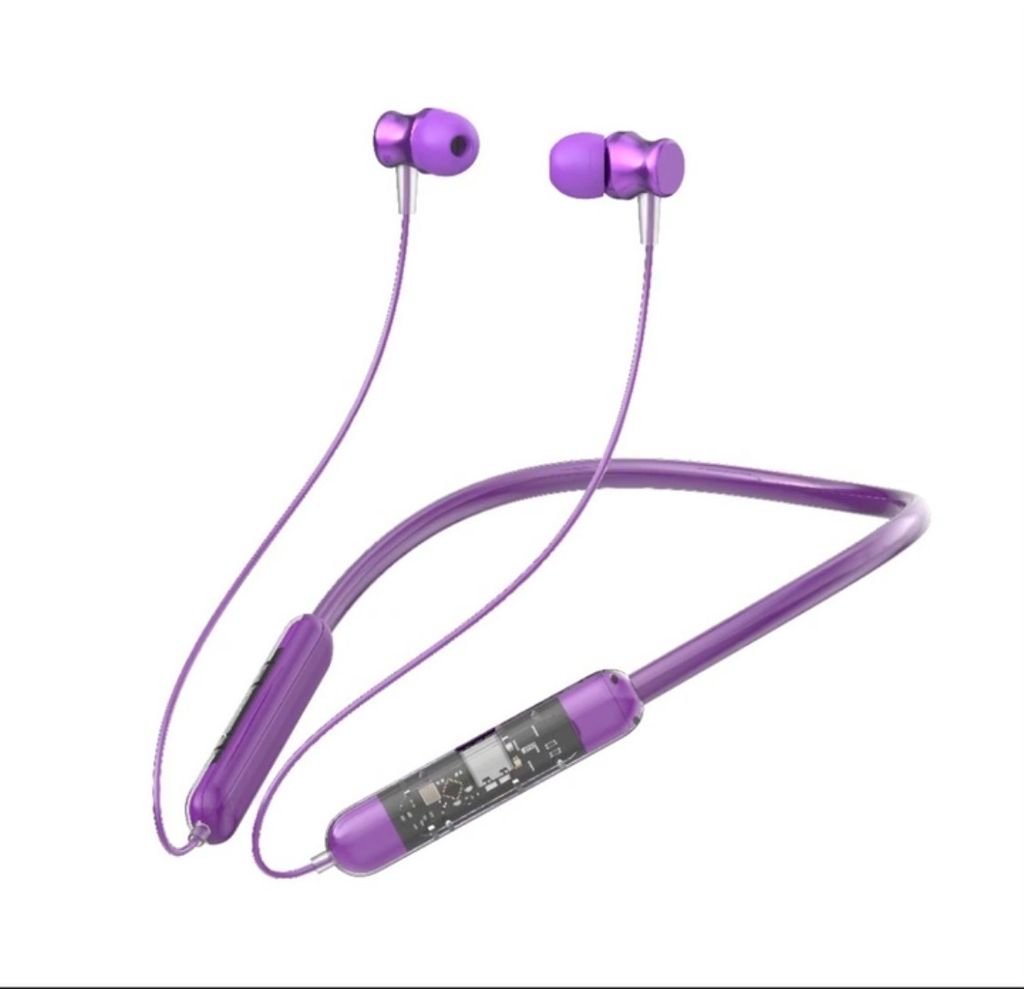 BT Transparent Stereo Battery Life 72 hrs Neckband Call Vibration Alart Bluetooth Headset (Pack of 2) Black And Purple view 2