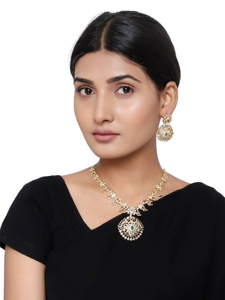Cardinal American Diamond Gold Plated Brass Necklace Set view 2