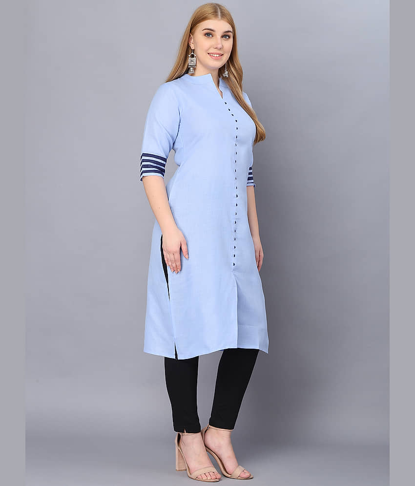 Hetsa Pack of 1 Cotton Blend Solid A-line Women's Kurti - ( Light Blue ) view 2