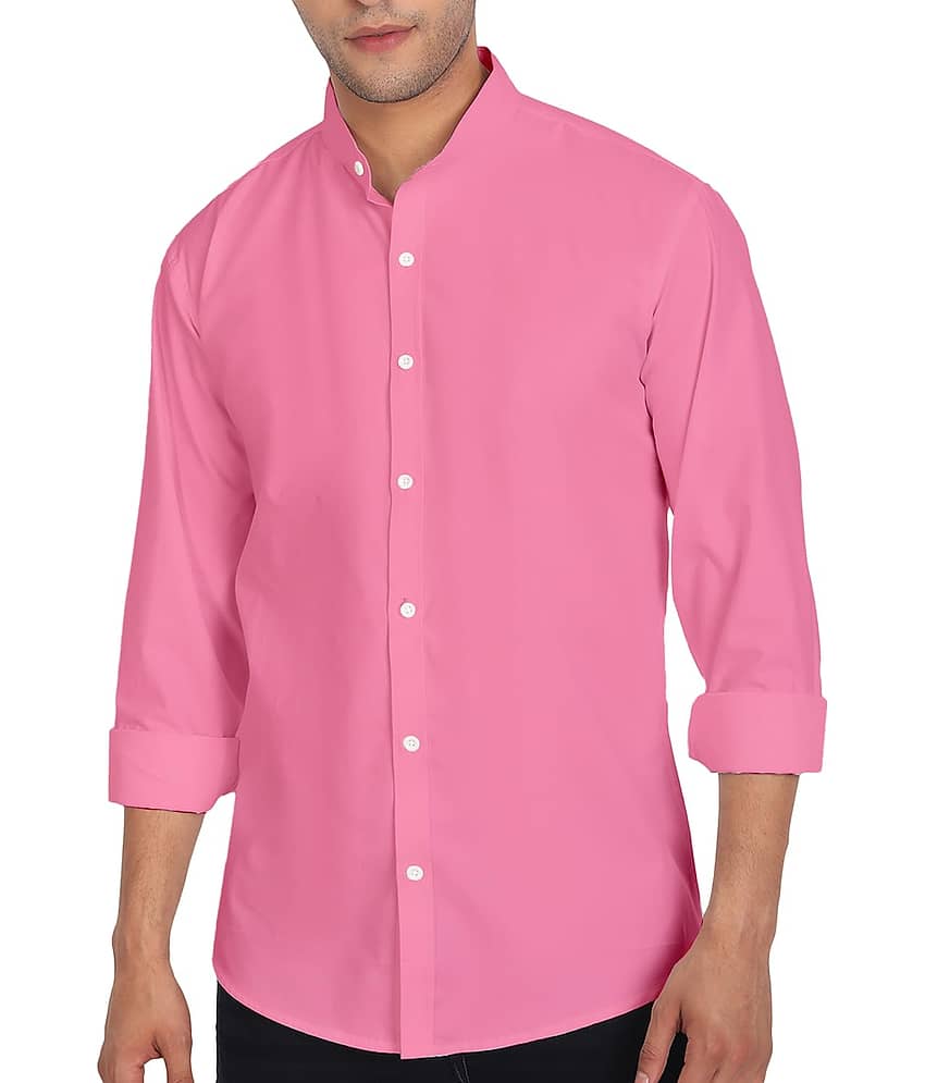 UNI VIBE Cotton Blend Slim Fit Solids Full Sleeves Men's Casual Shirt - Peach ( Pack of 1 ) view 2
