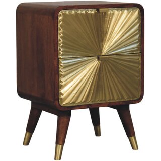 Avora Brass Embossed 2 Drawer Chestnut Nightstand view 2