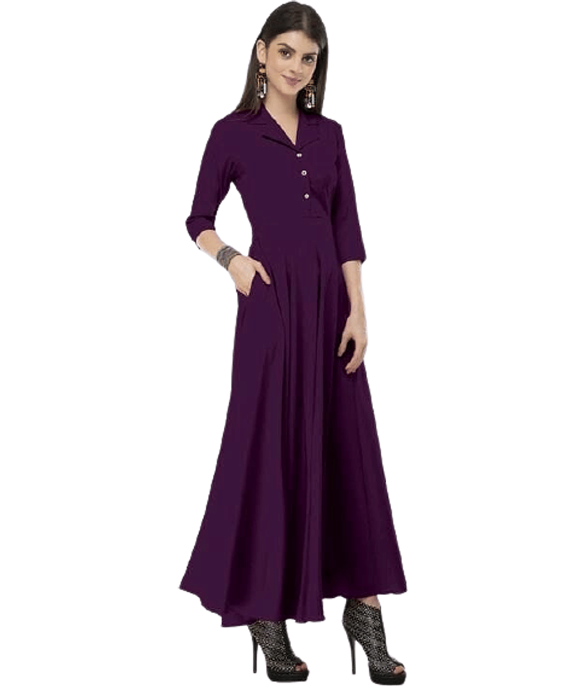 Rudrakriti Women Crepe Solid A-line Dress ( Purple ) view 2