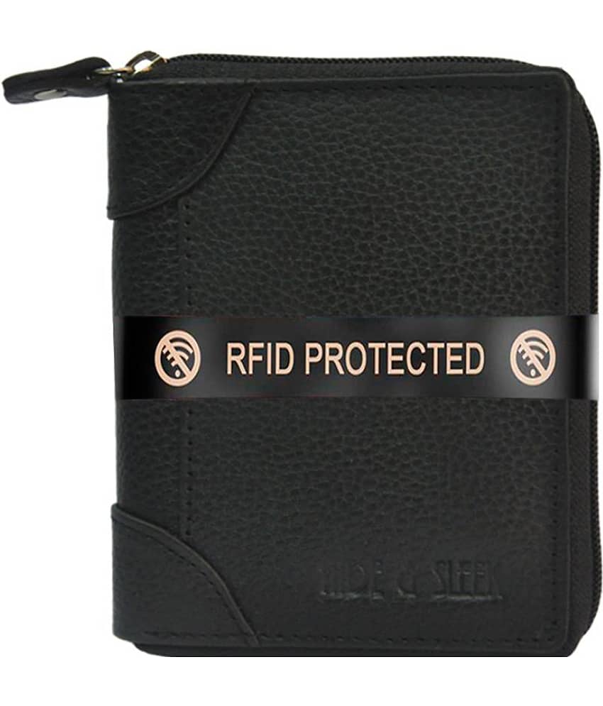 Hide&Sleek RFID Protected Black Genuine Leather Card Holder with Zipper Clouser view 2
