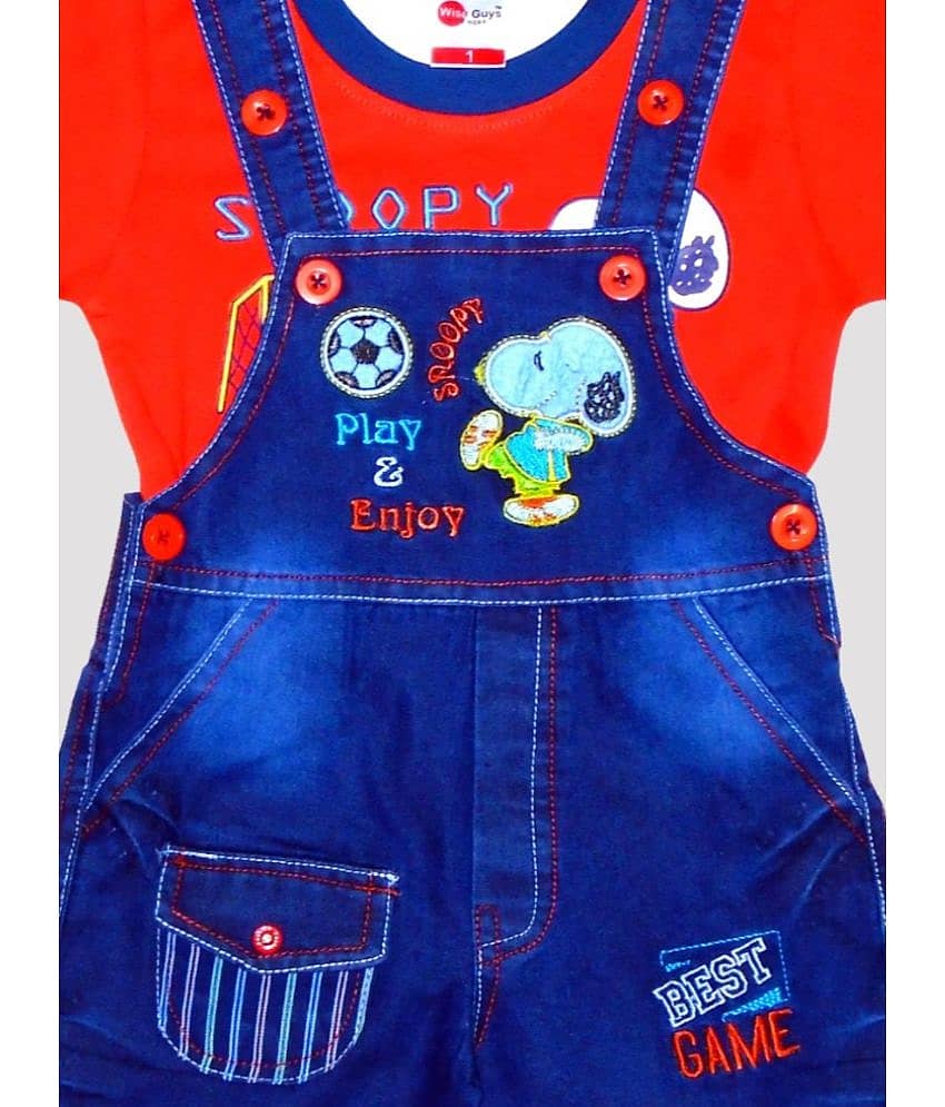 Wise Guys Pack of 1 Baby Boys Denim Dungaree Sets ( Red ) view 2