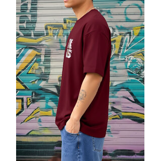 Ausk Mens Maroon Printed Cotton Blend Round Neck Oversized T-Shirt view 2