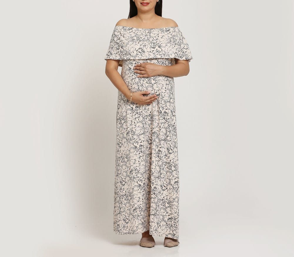 Off Shoulder Ankle length Aria Maternity Dress