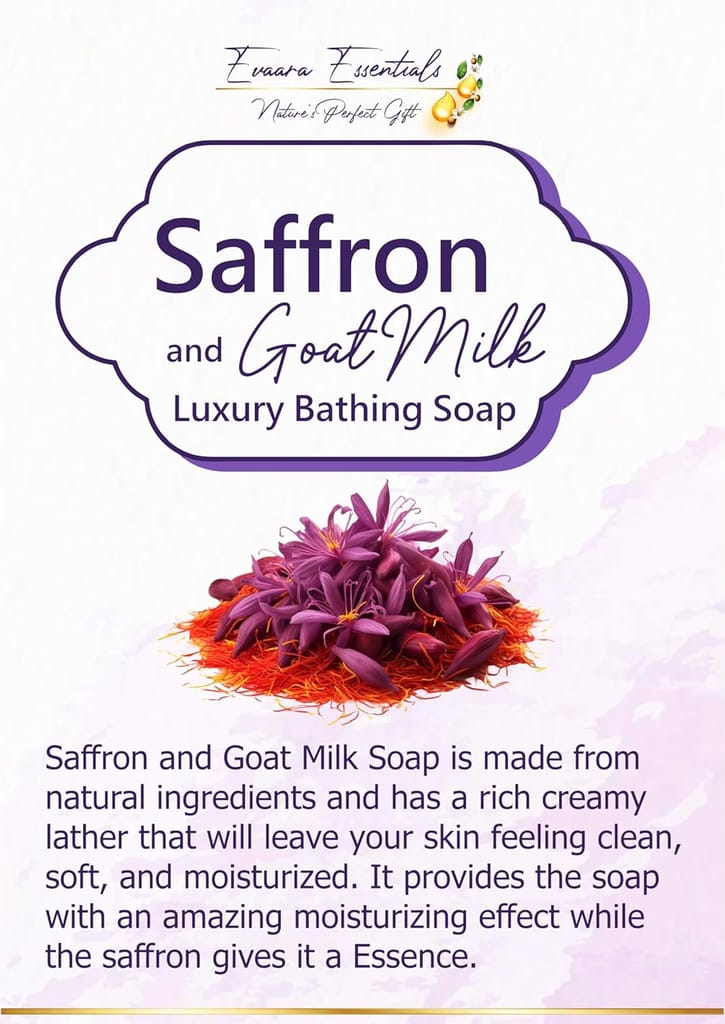 Saffron and Goat Milk Luxury Bathing Soap, Ayurvedic Premium Soap, Evaara Essentials, 100 gm bar each | Pack of 2 view 2