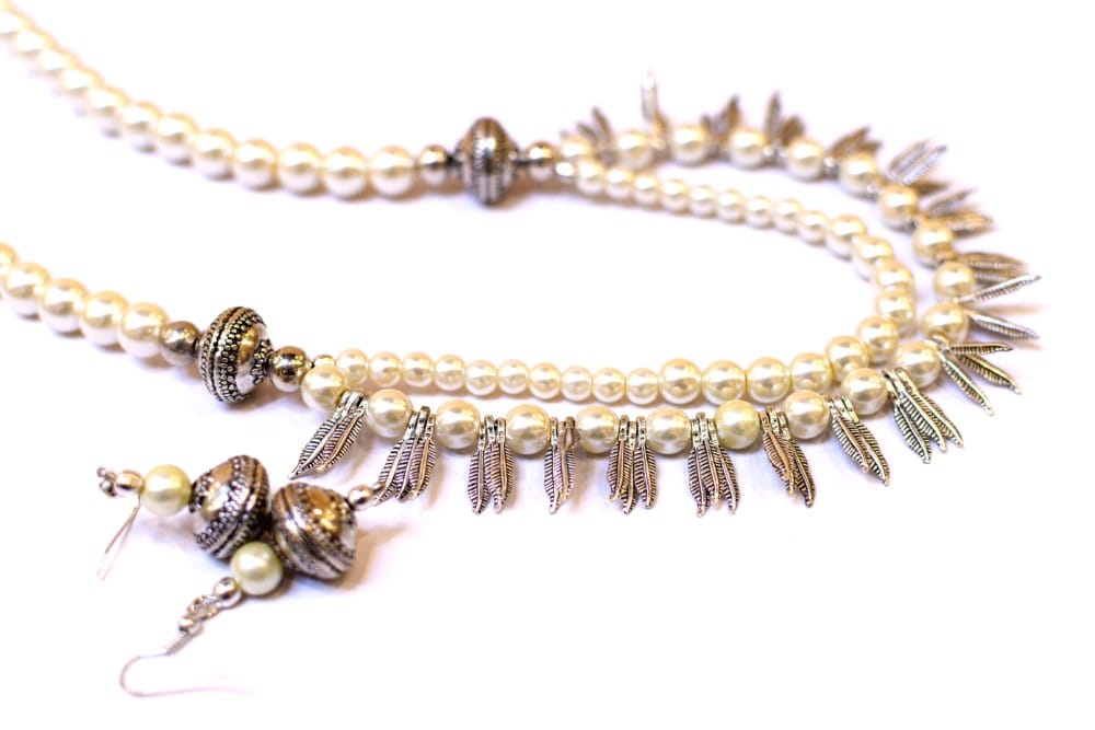 Glass Pearl Necklace with Metal Charms view 2