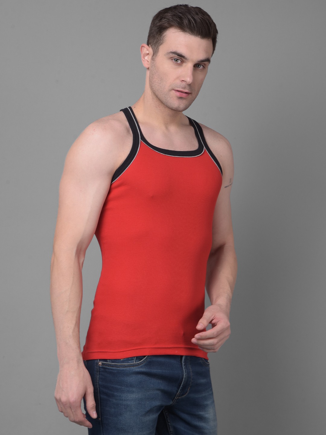 Men's Assorted Pack of 2 Solid Combed Cotton Racerback Styled Gym Vest view 2
