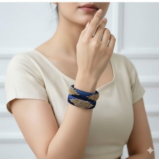 Traditional Blue Silk Thread Bangles with Gold Beaded Design Wear Accessories, Set of 2 view 2