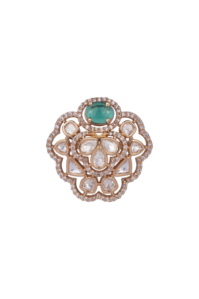 JENI EMERALD FAUX POLKI RING view 2