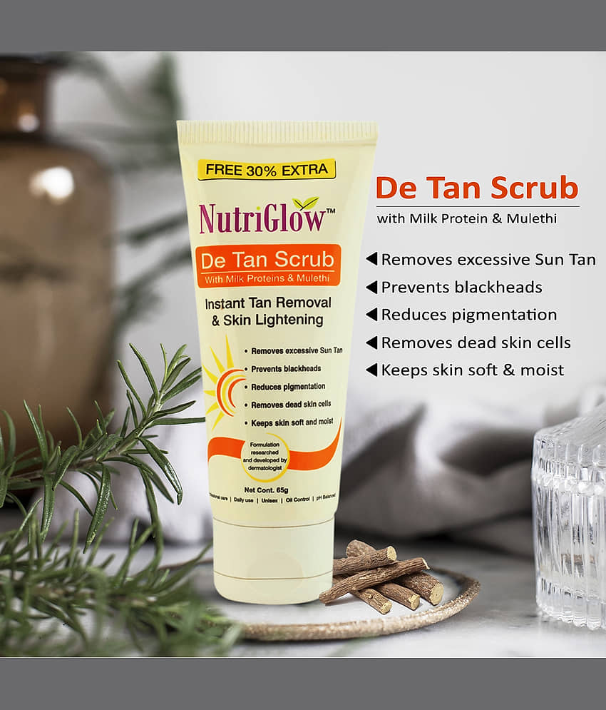 NutriGlow De Tan Scrub With Milk Protein & Mulethi For Deep Exfoliation, Tan Removal Treatment, Oily Prone Skin, 65gm (Pack of 3) view 2