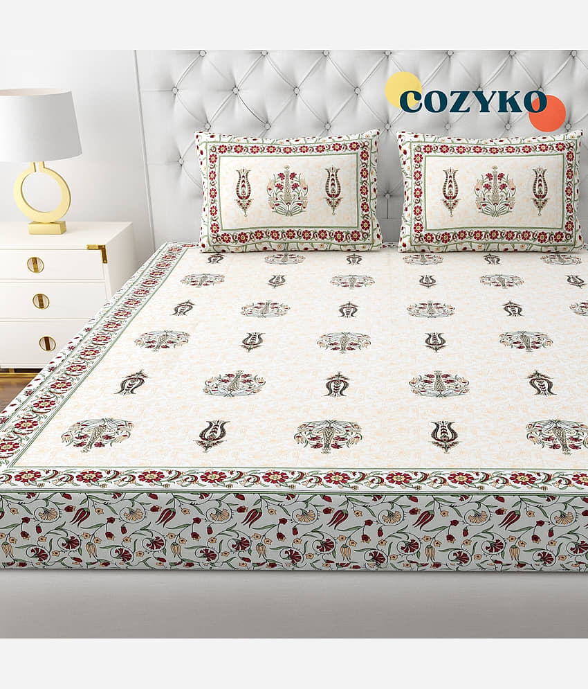 COZYKO Cotton 1 Double King Bedsheet with 2 Pillow Covers ( White ) view 2