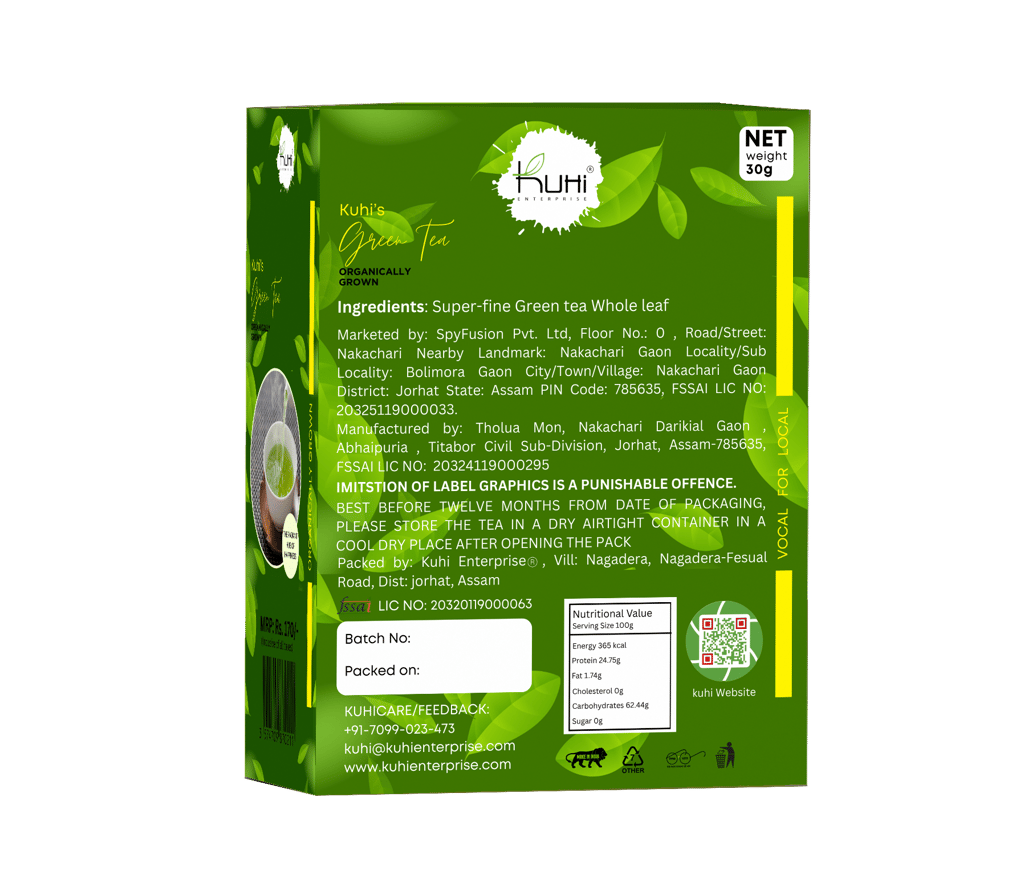 Kuhi's Organic Green Tea Handmade With Whole Leaf | Zingy, It Improves Metabolism & Reduces Waist (30 x 3=90 gms/85+cups) view 2