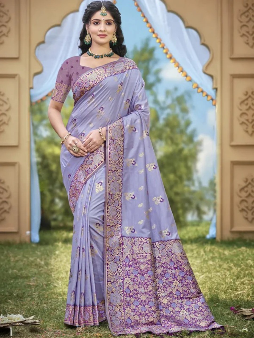 Purple Banarasi Silk Saree view 2