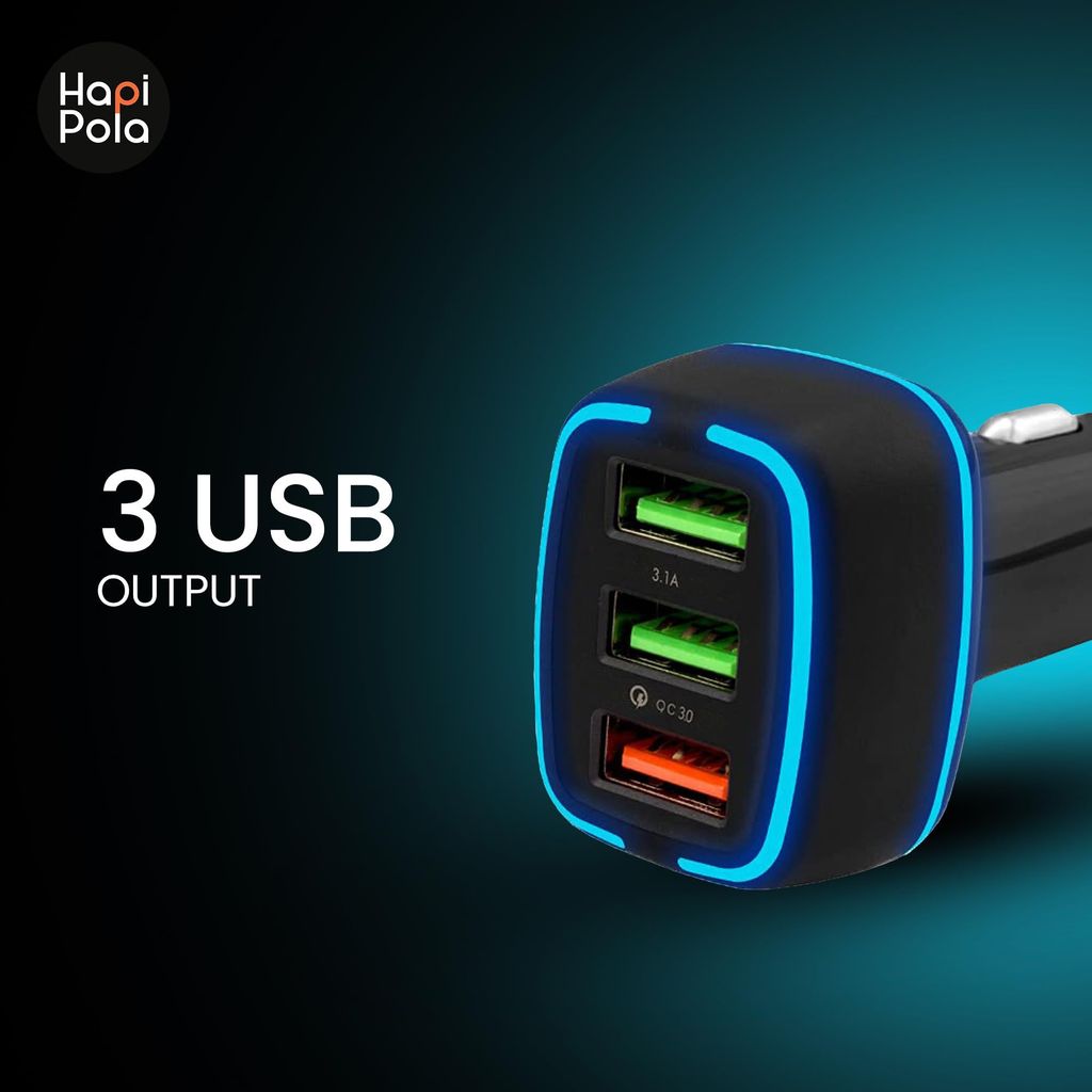 HAPIPOLA Trio 30W Fast Car Charger with Dual Output, Quick Charge 2USB Port, Wide Compatibility for Smart Phones view 2