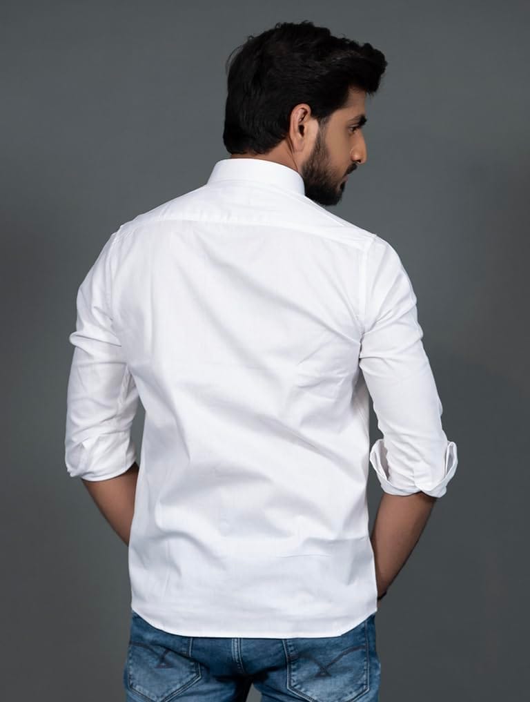 Vooz Men's Cotton Long Sleeve Shirt, Cut Away Collar, Slim Fit, White view 2