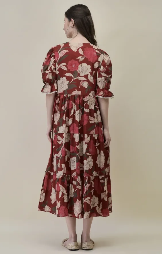 Three-Tiered Floral Midi Dress view 2