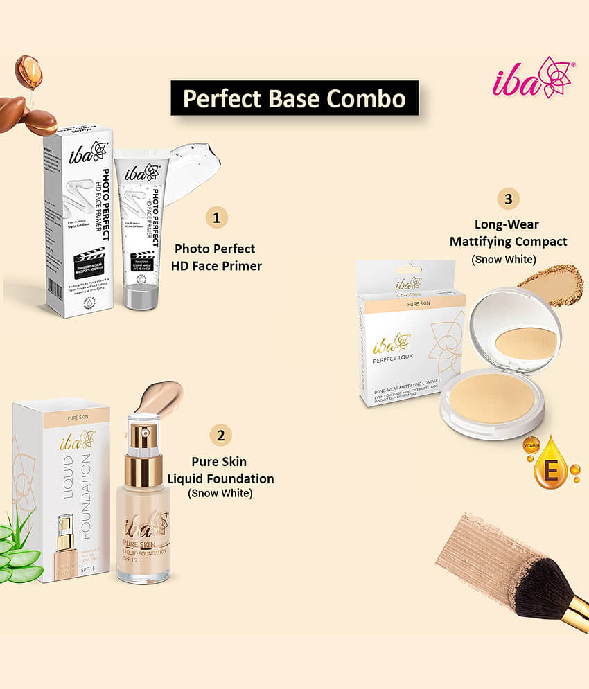 Iba Primer, Foundation, Compact Combo ,Snow White , Long Lasting, Full Coverage Base Makeup, (Pack of 3) view 2