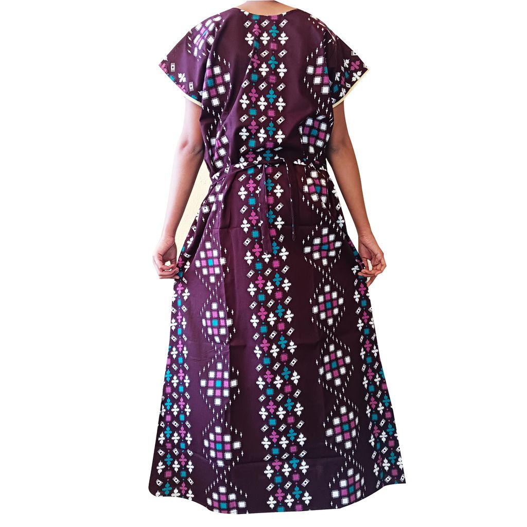 Women's Cotton Maxi Dress - Purple Floral Print view 2