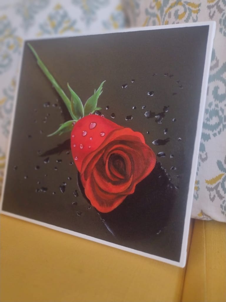 Handmade Acrylic Canvas Painting with in-built frame - "Rose Day" view 2
