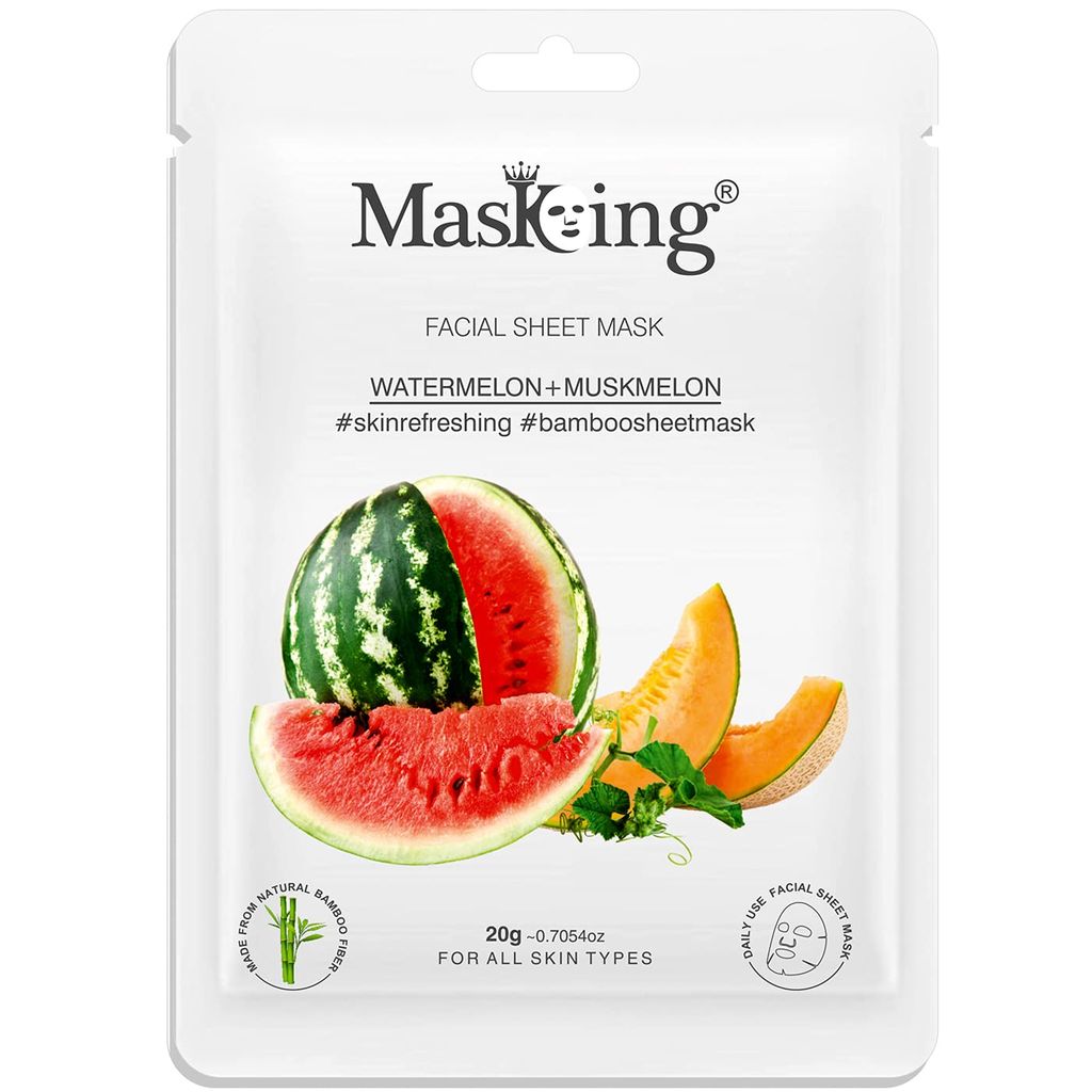 MasKing Bamboo Facial Sheet Mask of Watermelon & Muskmelon for Skin Refreshing Ideal for Women & Men, 20ml each (Pack of 4) view 2