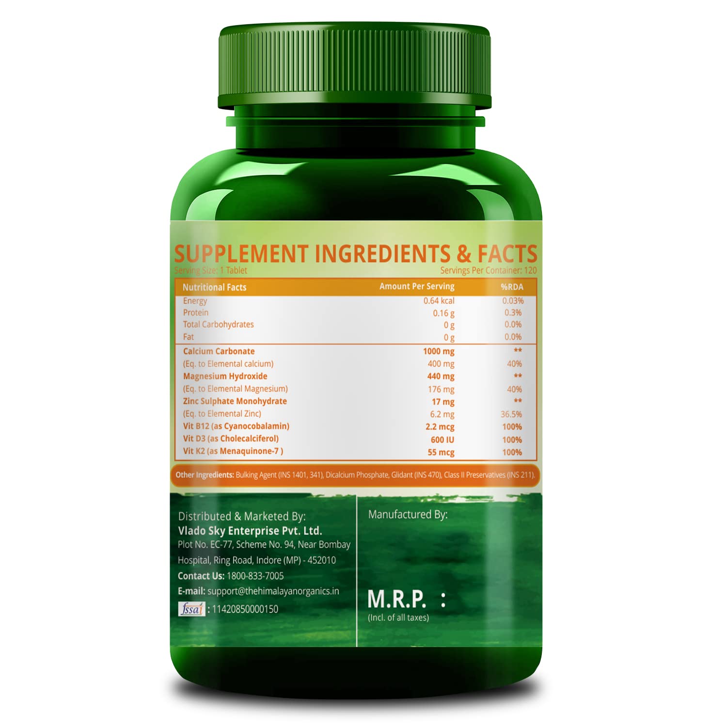 Himalayan Organics Calcium,Magnesium,Zinc 120 Tablets view 2
