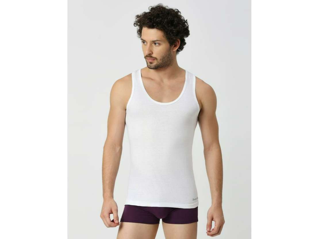 Frenchie Oxy Men Solid White Cotton Vest (Pack of 5 ) - L view 2