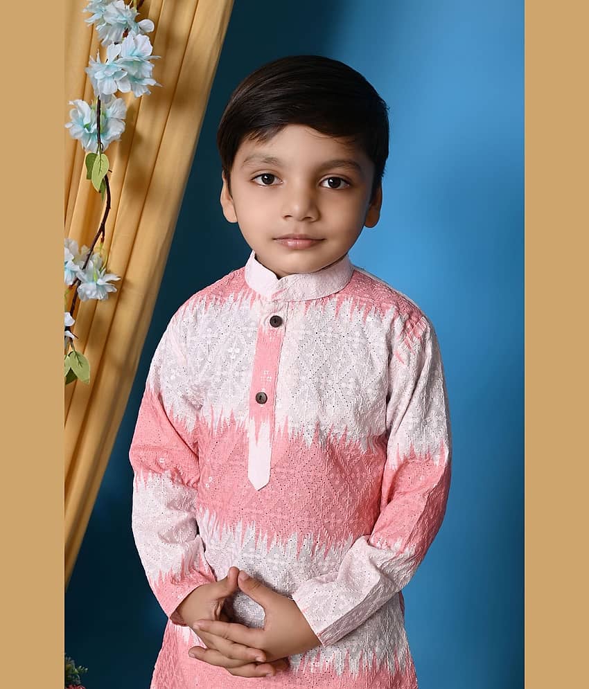New Collection Boys Chanderi Pink Kurta Pant Set ( Pack of 1 ) view 2