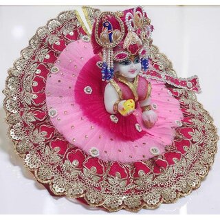 Designer Pink Laddu Gopal Dress with Matching Mukut view 2