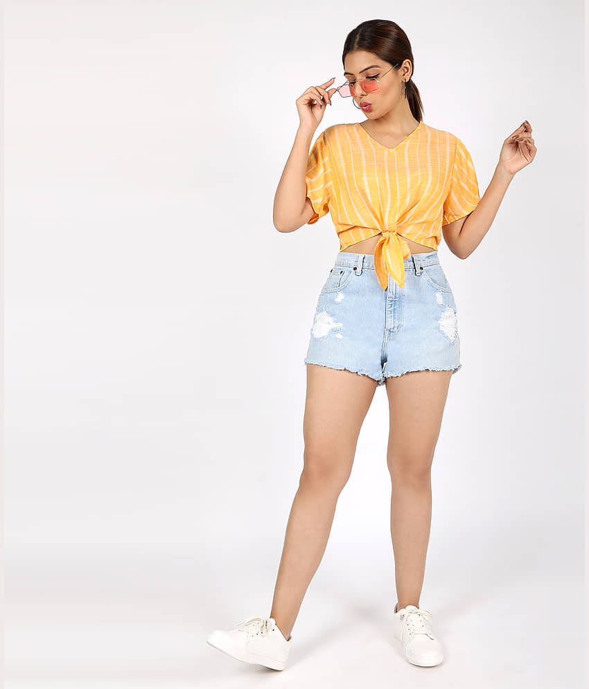 Chimpaaanzee Women's Viscose Knot Front Top ( Yellow ) view 2