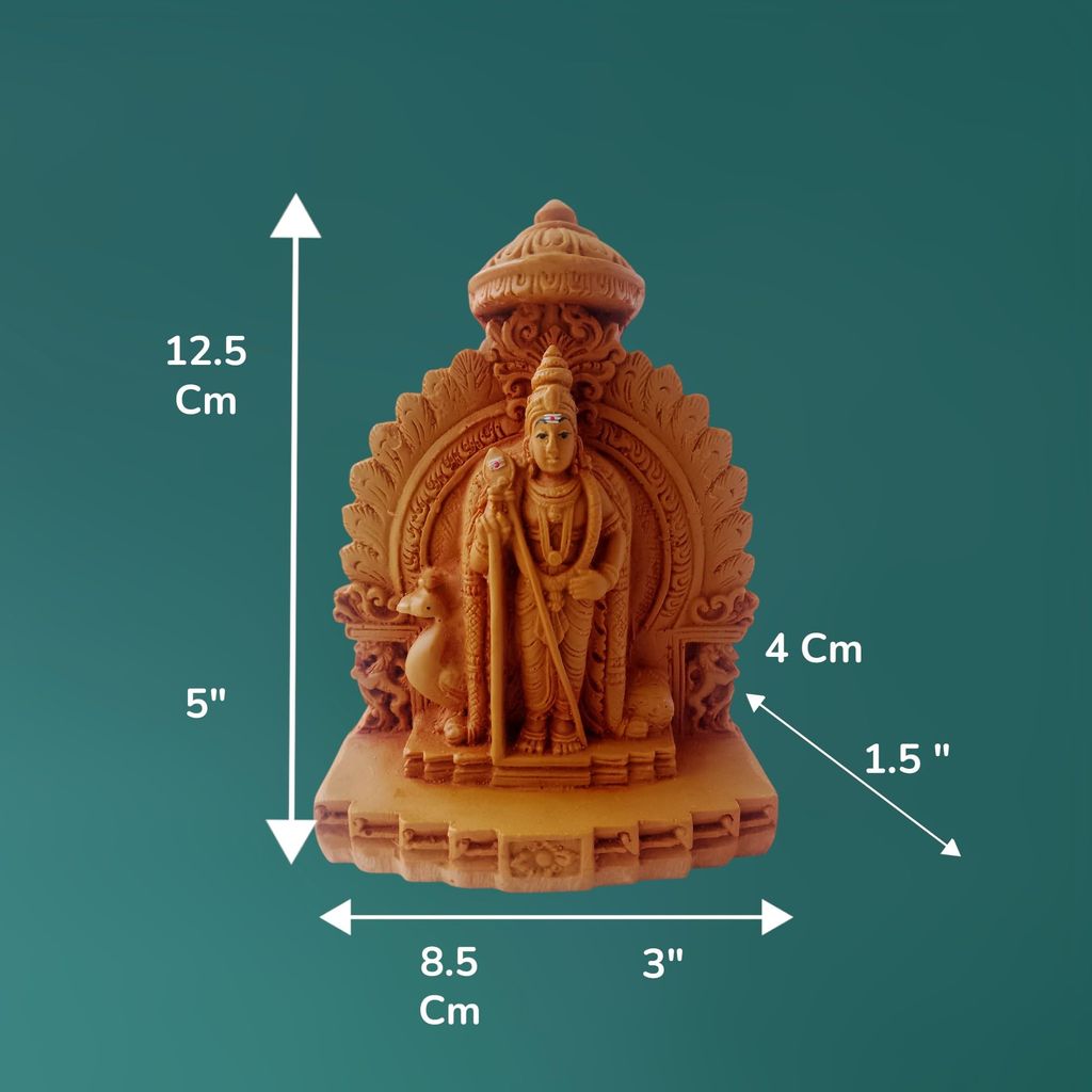 AMS Lord Murugan Idol | Kumaraswamy Statue for Pooja Room, Office, Gift & Home Decor | Brown Resin Subramanya Swamy Showpiece | 12.5 cm Kartikeya Murti | Hindu God Murugan Idol for Worship view 2