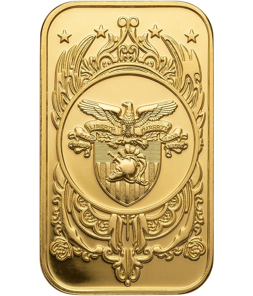 100 Grams - American Indian Head & Eagle Shield Design | USA Fantasy Style Gold-Plated Coin Bar view 2