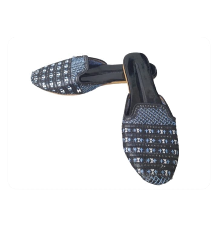Women's Slip-On Mules with Black and Blue Embroidered Design view 2