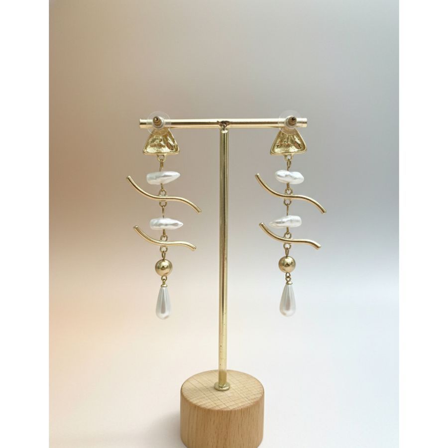 Earring Gold-Toned Wave Drop view 2