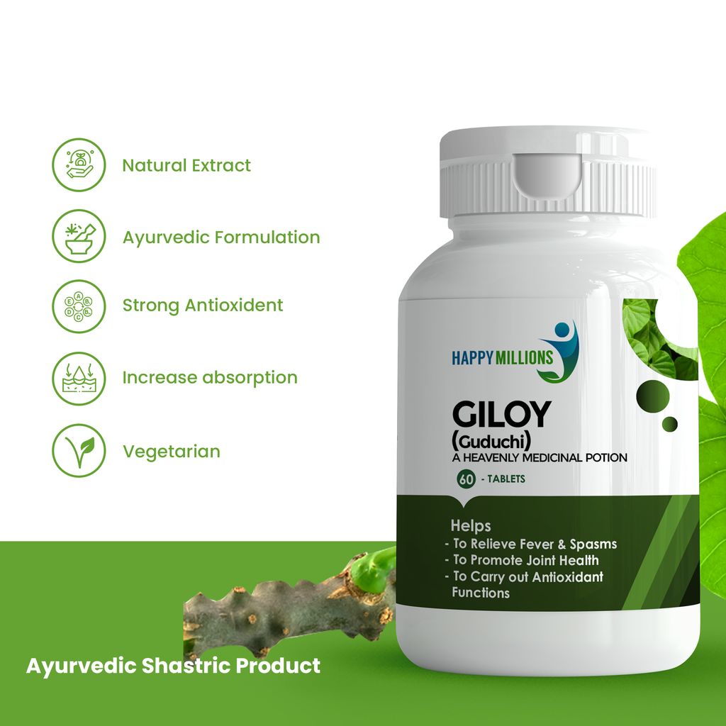 Happy Millions Ayurvedic Giloy (Guduchi) - A Heavenly Medicinal Potion | 60 Tablet view 2