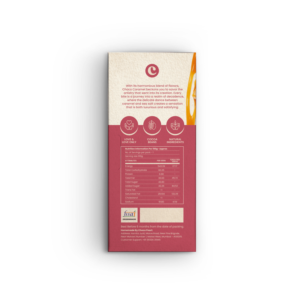 Choco Pearl Choco Caramel Handcrafted Premium Dark Chocolate With Sea Salted Caramel 100gm view 2