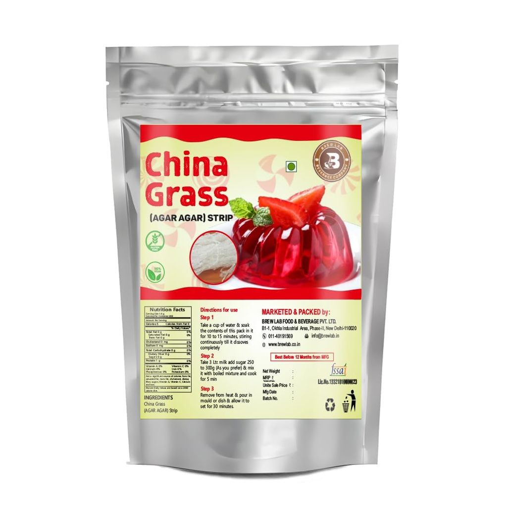 Brew Lab China Grass Strip (Agar Agar) | Natural Vegetarian Dessert Thickener | Perfect for Falooda, Jelly, Pudding & Ice Cream | No Artificial Color | 100% Plant Based view 2