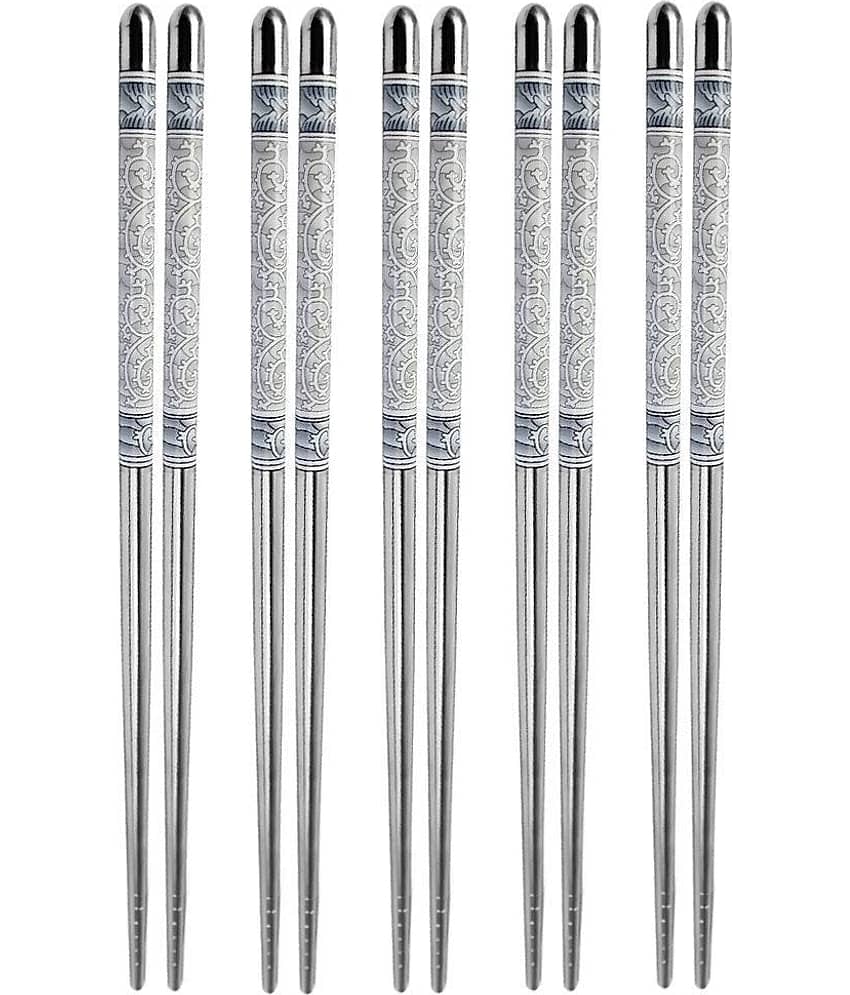 RAMDEV ENTERPRISE 5 Pairs Reusable Metal Stainless Steel Chopsticks Dishwasher Safe Lightweight Easy to Use Metal Chop Stick Utensils