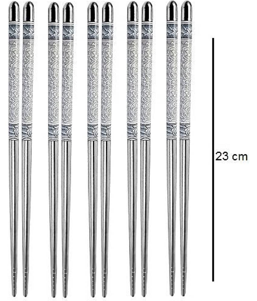 RAMDEV ENTERPRISE 5 Pairs Reusable Metal Stainless Steel Chopsticks Dishwasher Safe Lightweight Easy to Use Metal Chop Stick Utensils view 2