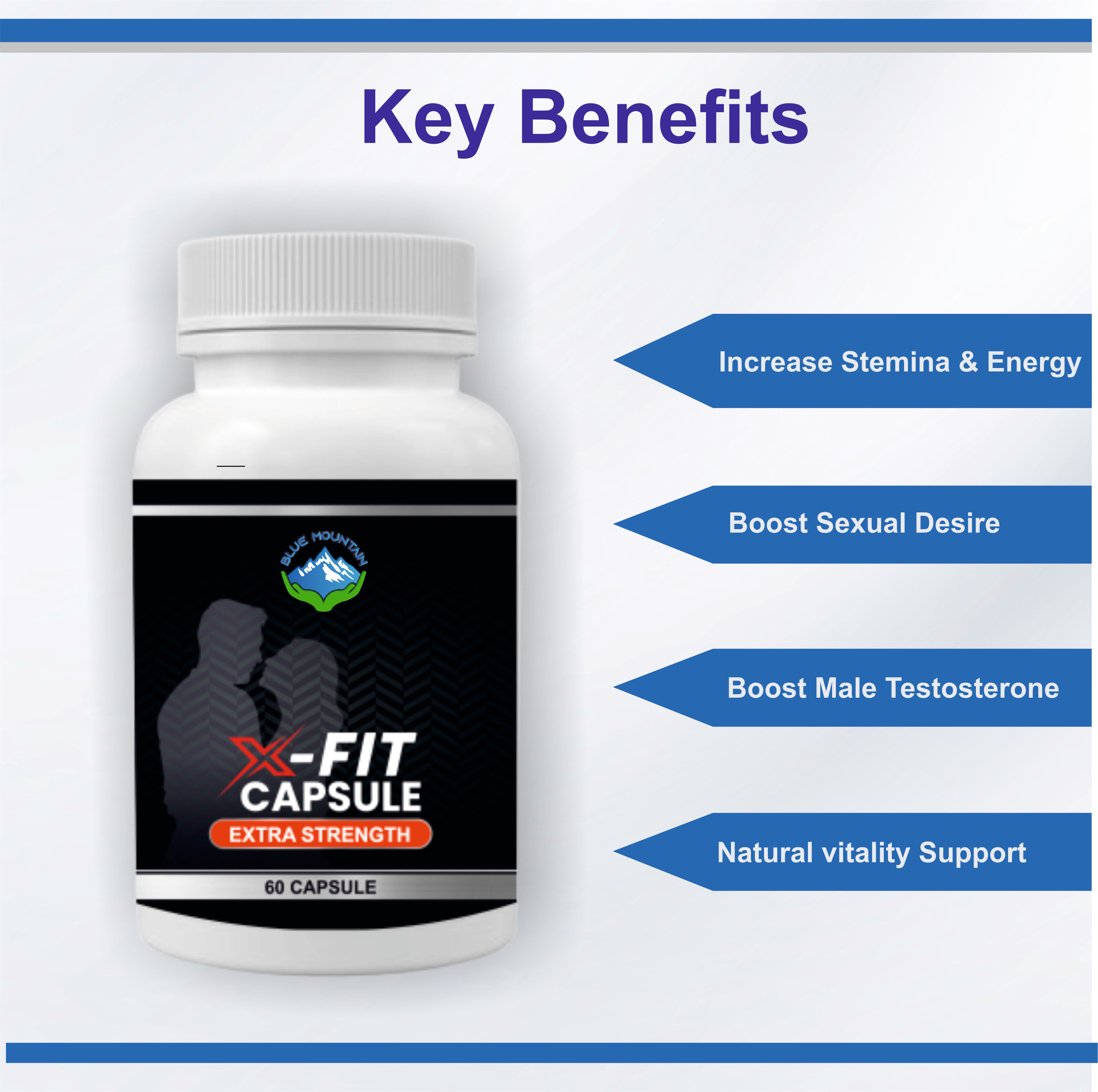 BLUE MOUNTAIN X- Fit Combo Pack, 60 Capsule Each - Pack of 2 Jar + Penile Massage Oil, 30 ml view 2